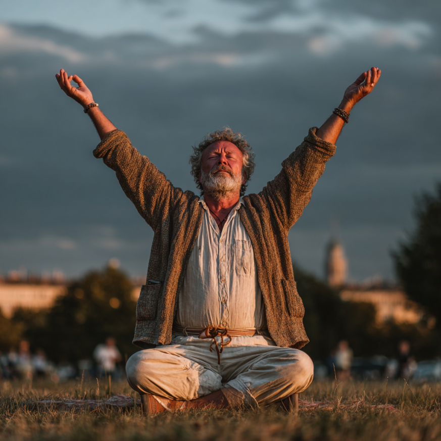 Csoportos jóga óra időseknek természetes környezetben